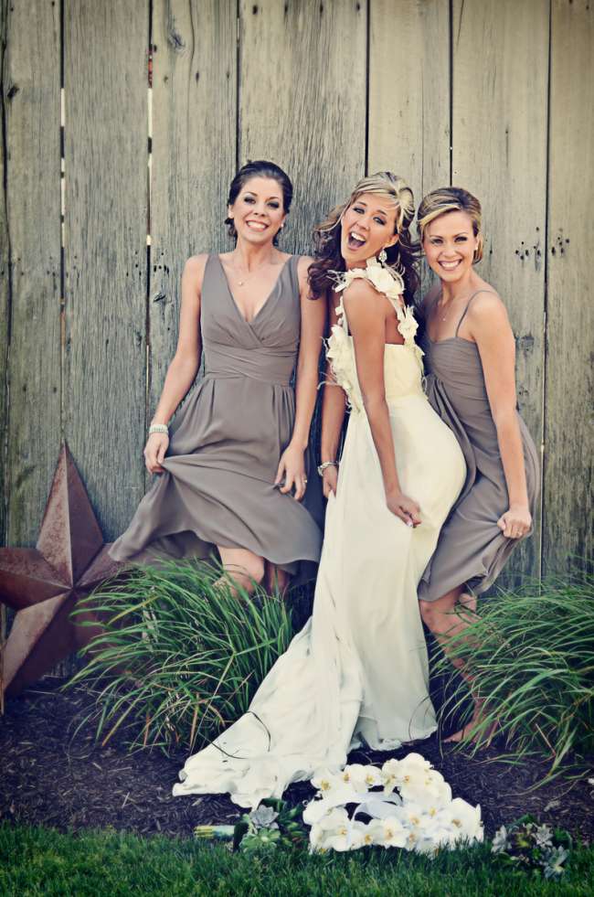Bride & Two Bridesmaids Outdoors