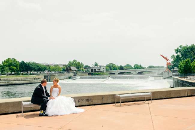 Bride & Groom Sitting at the Island at the Century Center
