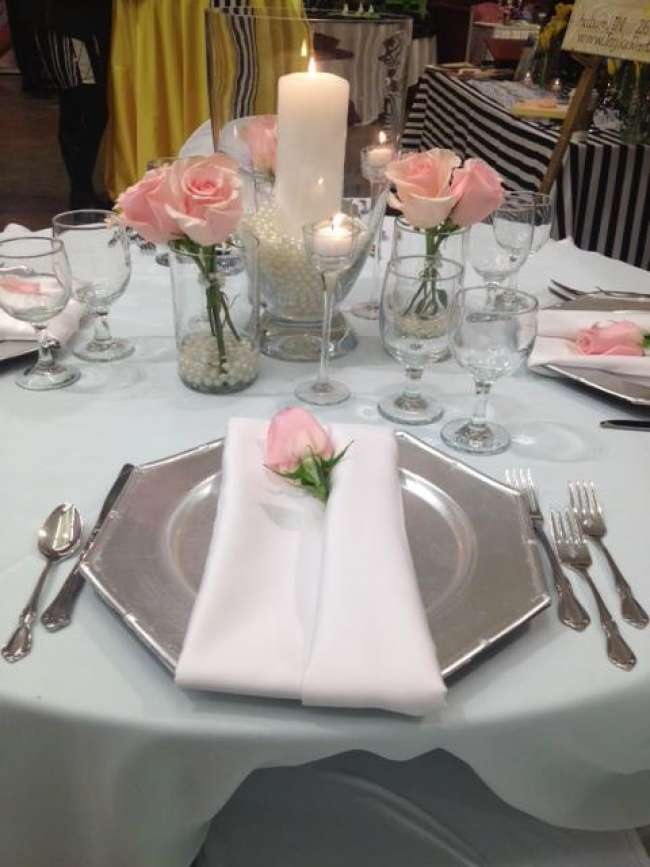 Silver, White & Pink Tablescape With Roses