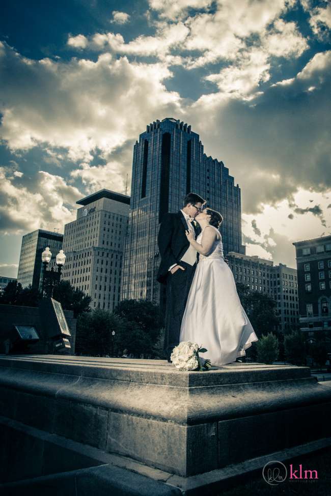Bride & Groom on Monument in Downtown Indianapolis