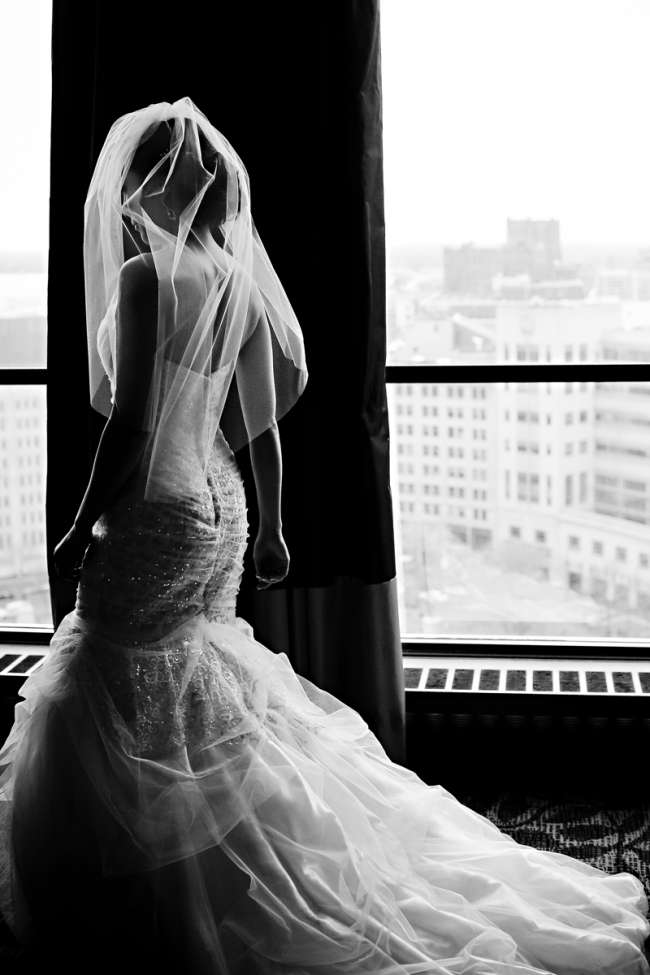 Bride Getting Ready in Front of Skyline