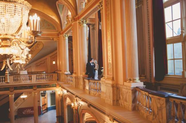Wedding Couple in Morris Performing Arts Center Grand Lobby