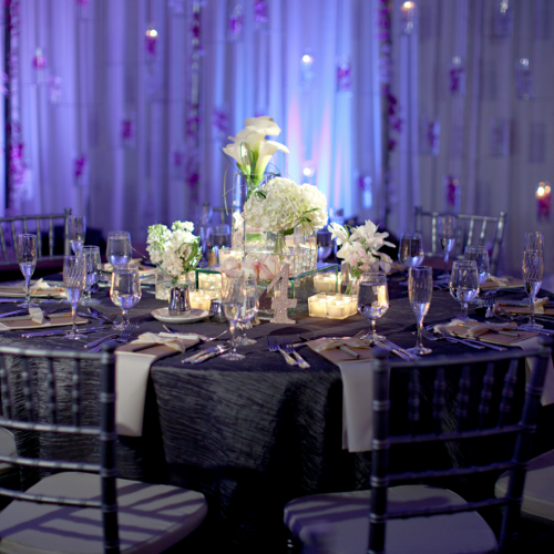 Blue-themed wedding reception
