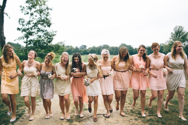 bridesmaids with mismatched dresses