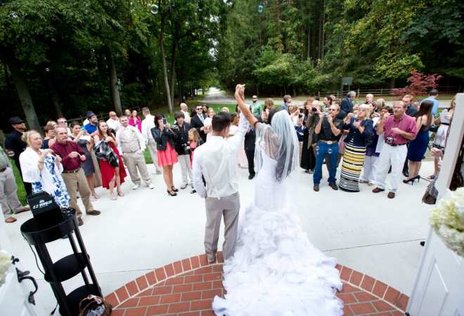 guests outside wedding ceremony