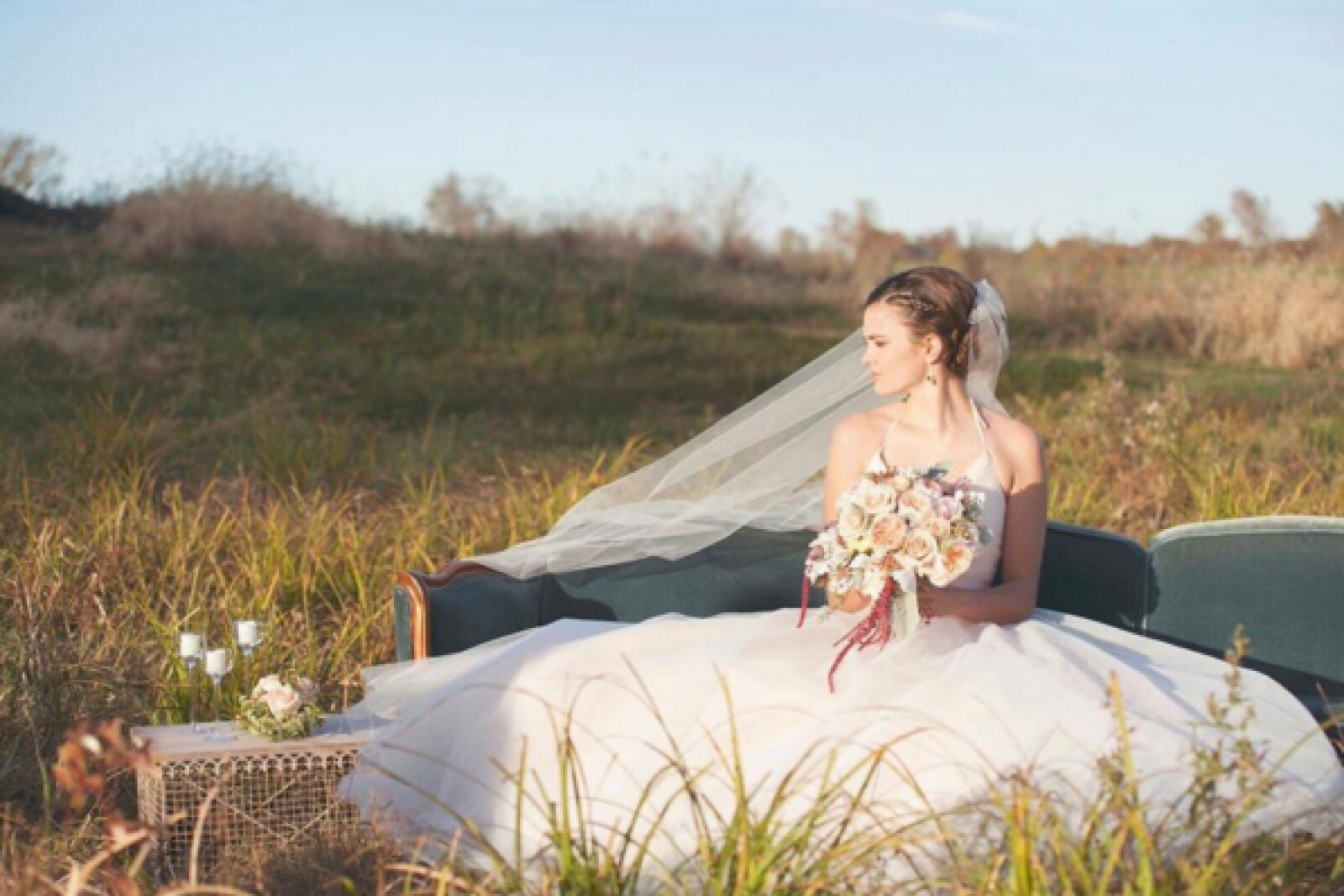 bride in field