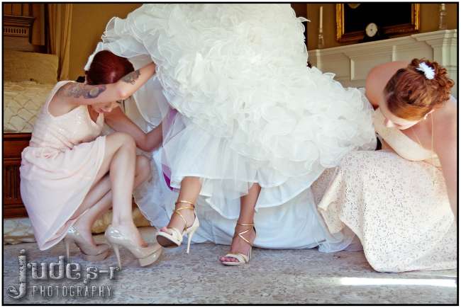 Bridesmaids Helping the Bride Get Ready