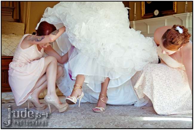 Bridesmaids Helping the Bride Get Ready