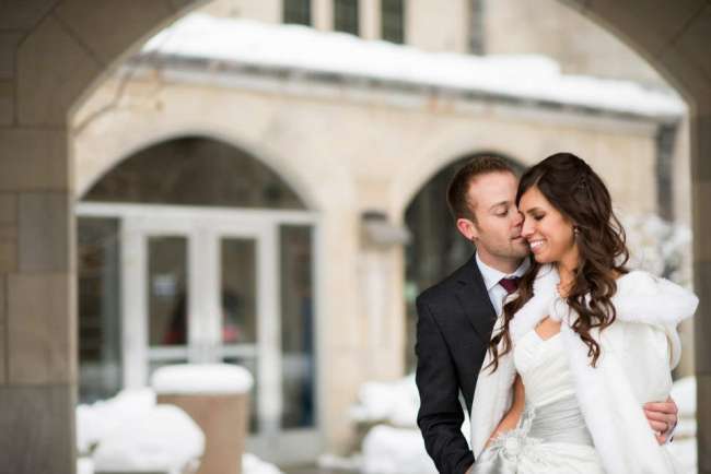 Winter Bride & Groom Embracing