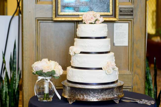 Classic White Cake with Blush Flowers