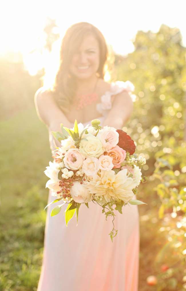 Bouquet of Dahlias, Garden Roses & Mini Apple Branches