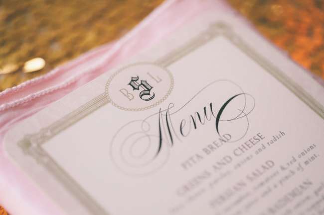 Elegant menu card for reception dinner