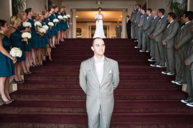 Wedding party on staircase