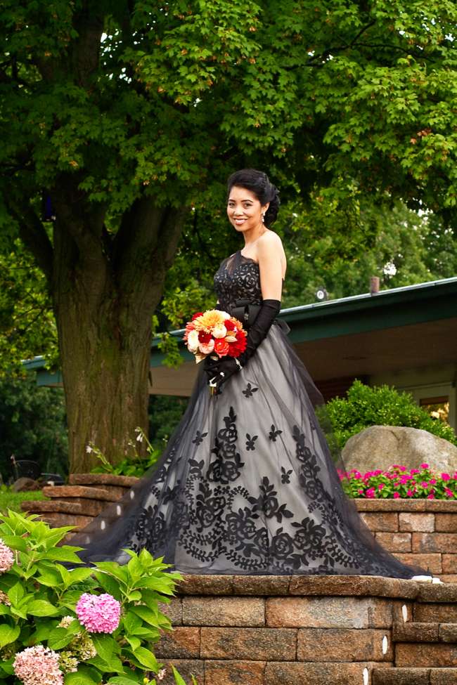 Bride in Black Gown & Long Black Gloves