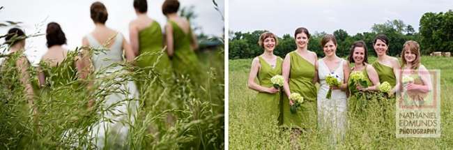 Bridesmaids in scenic field