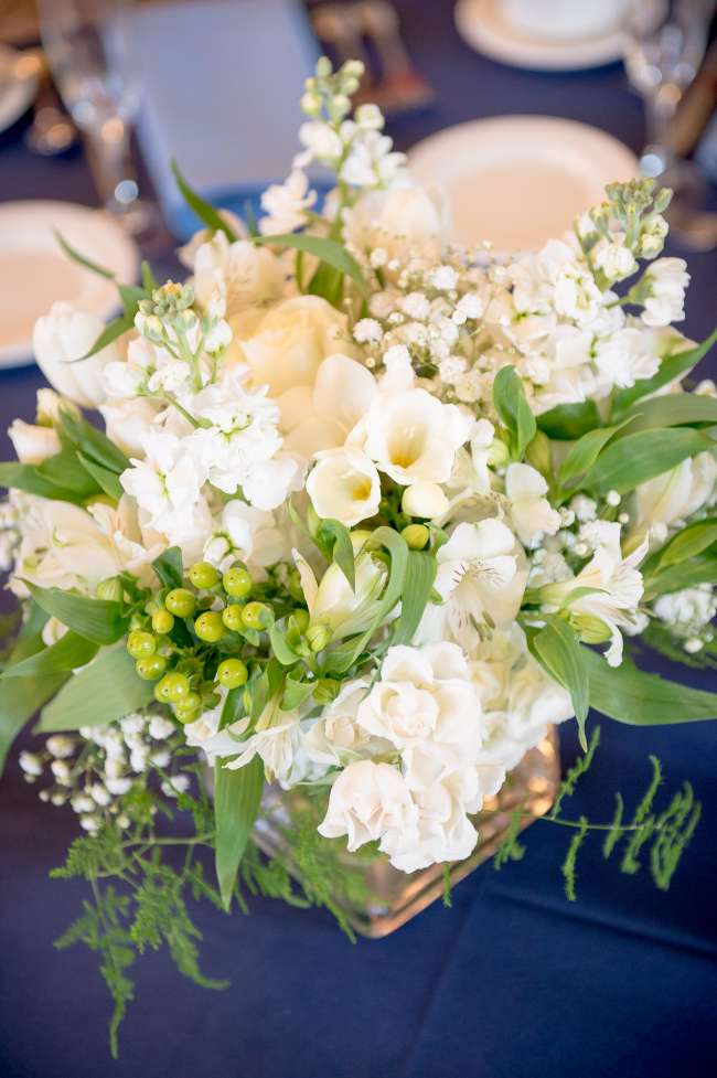 White Centerpiece with Greenery