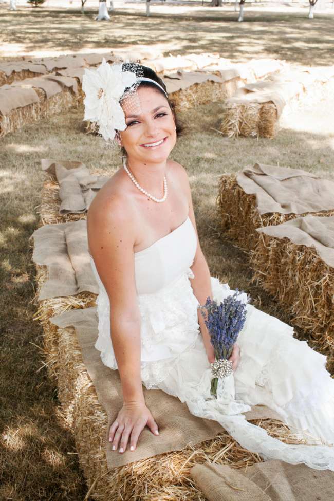 Ruffled Wedding Gown & Large Floral Headpiece