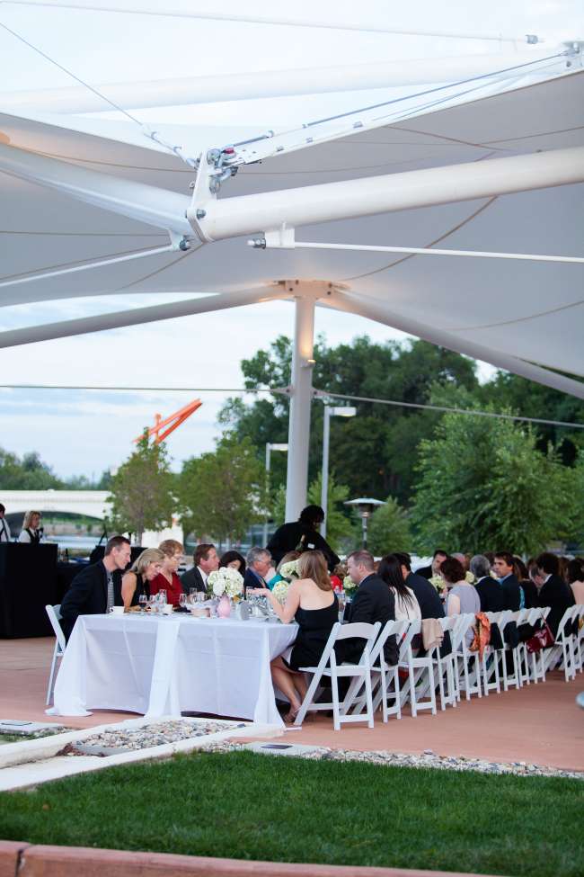 Outdoor wedding reception overlooking river