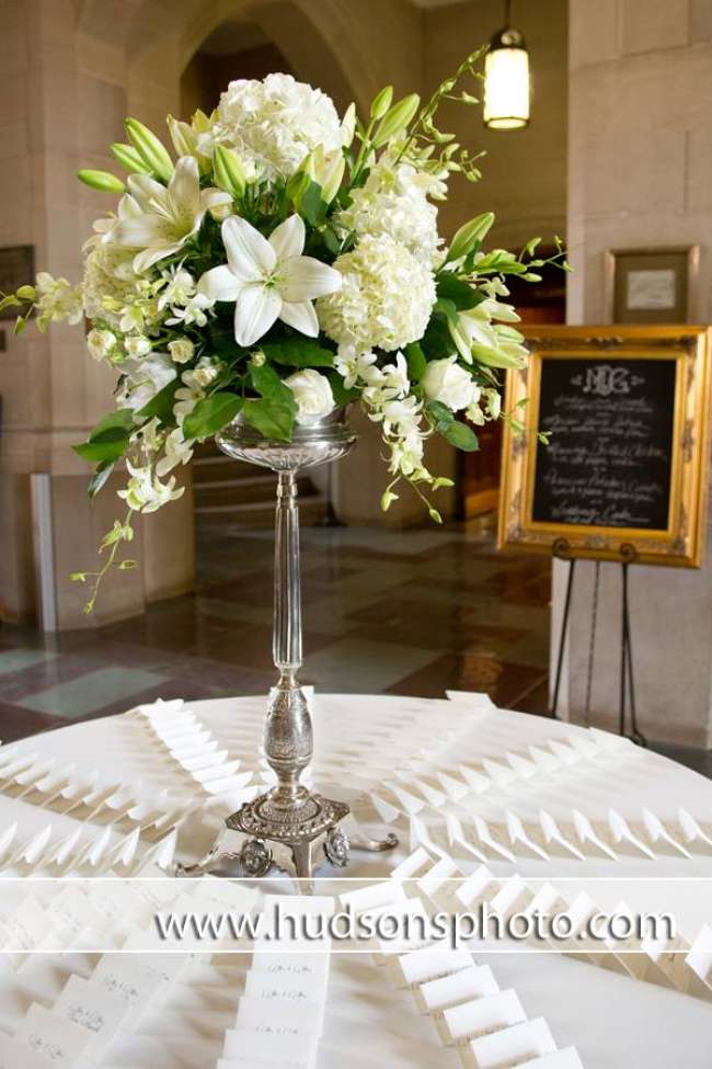 Place Cards Around Tall Centerpiece