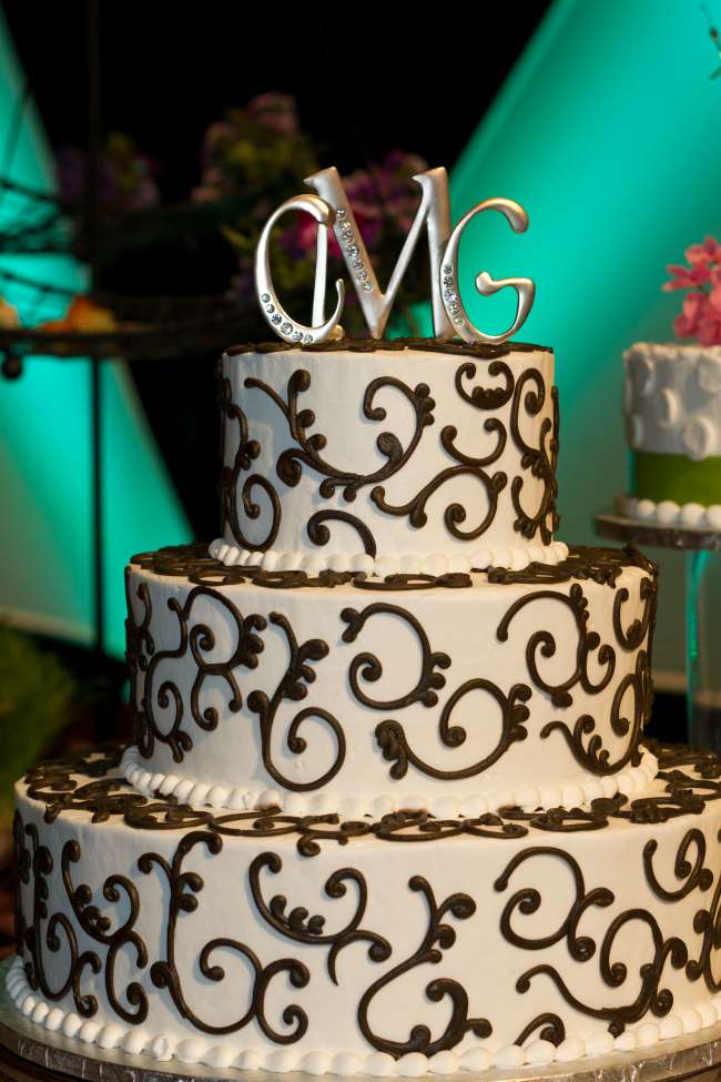 Black and white three tiered cake