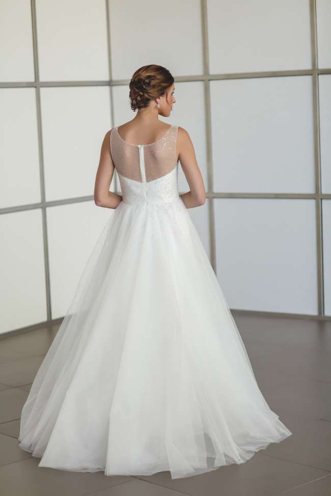 Beaded Dress With Illusion Neckline