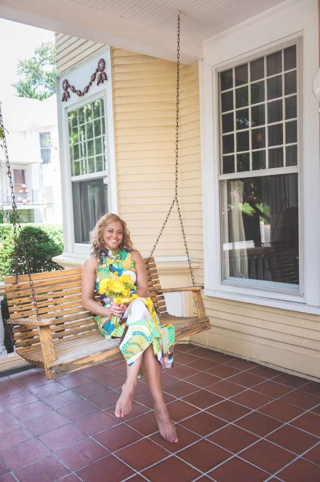 Bright, Patterned Dress & Yellow Bouquet