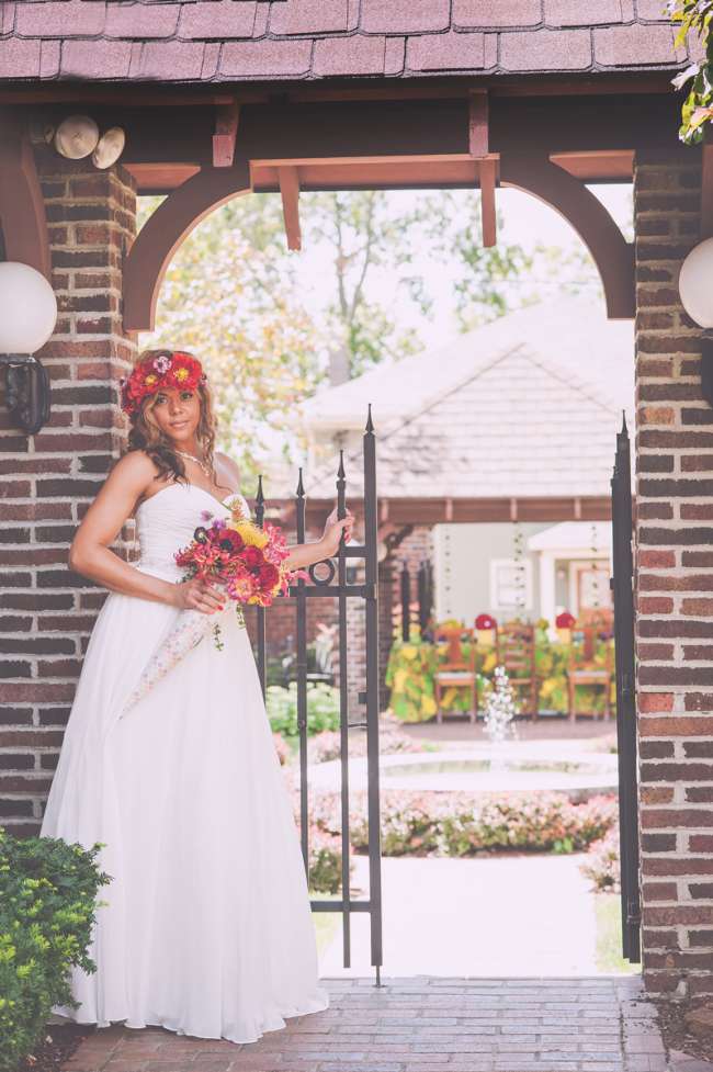 Bride in Garden Area at Showers Inn