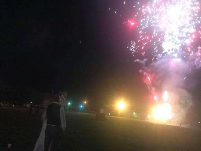 Big finale for an Army veteran and his new wife. Red, white and blue theme.